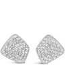 A pair of square stud earrings with a textured pavé-like silver pattern, shown on a plain white background.