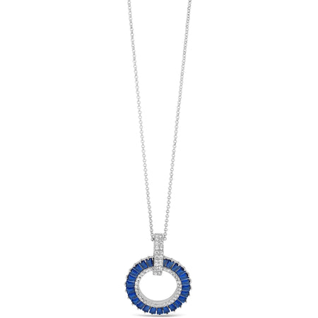 Absolute Silver & Navy Blue Baguette Halo Long Length Necklace