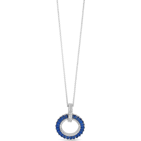 Absolute Silver & Navy Blue Baguette Halo Long Length Necklace