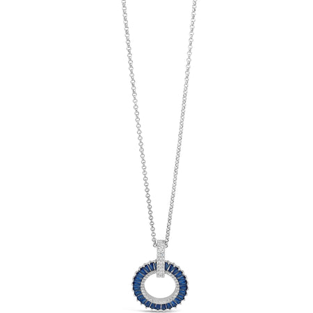 Absolute Silver & Navy Blue Baguette Halo Necklace