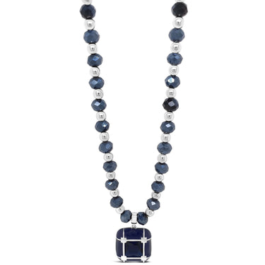 Absolute Silver & Navy Blue Bead Enamel Pendant Necklace