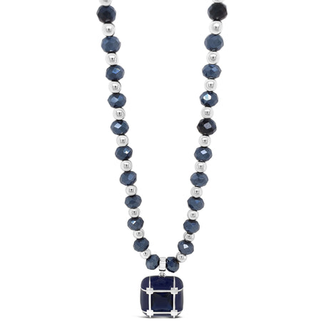 Absolute Silver & Navy Blue Bead Enamel Pendant Necklace