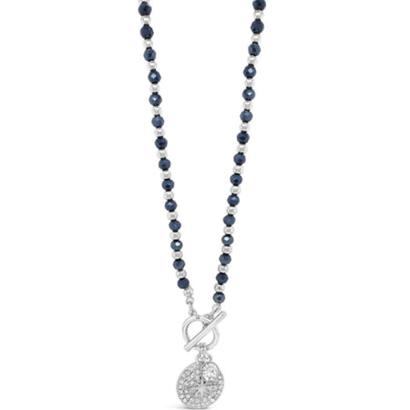 Absolute Silver Navy Blue Beaded TBar Necklace