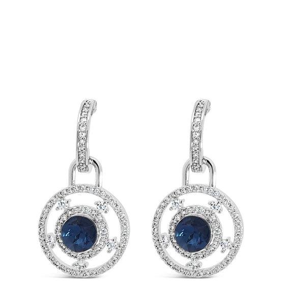 Absolute Silver & Navy Blue Halo Drop Earrings