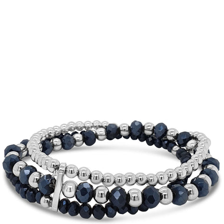 Absolute Silver & Navy Blue Triple Bead Bracelet