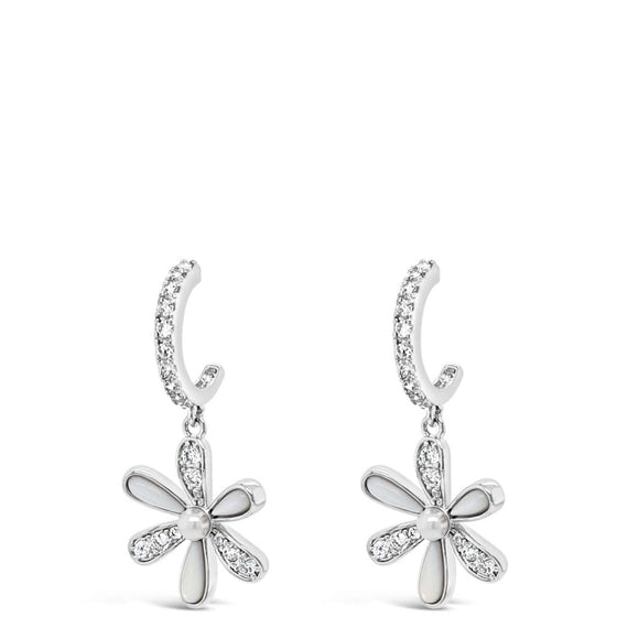 Absolute Silver & Opal Flower Drop Hoop Earrings