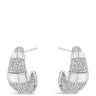 Pair of silver hoop earrings on a white background