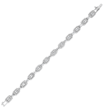 Silver bracelet with clear gemstones on a white background