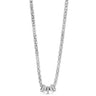 Silver necklace with a small pendant on a white background