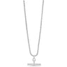 A silver-toned necklace featuring a classic box chain and a toggle clasp pendant, shown against a plain white background.