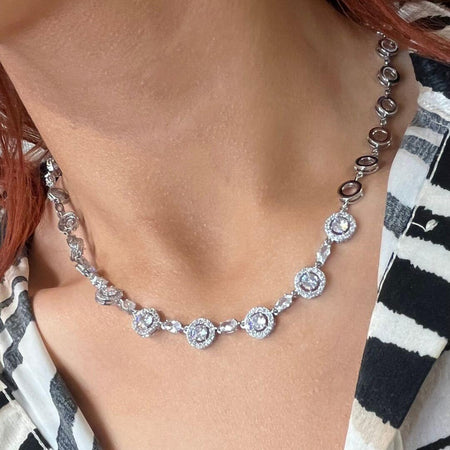 Absolute Silver Small Halo Solitaire Set Necklace
