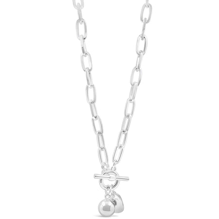 Absolute Silver Sphere & Heart Oval Link Necklace