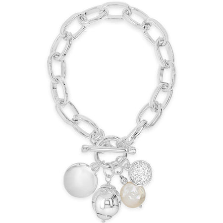 Absolute Silver Sphere & Pearl T Bar Bracelet