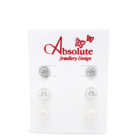 Absolute Silver Sphere Stud Earrings (3 Pairs)