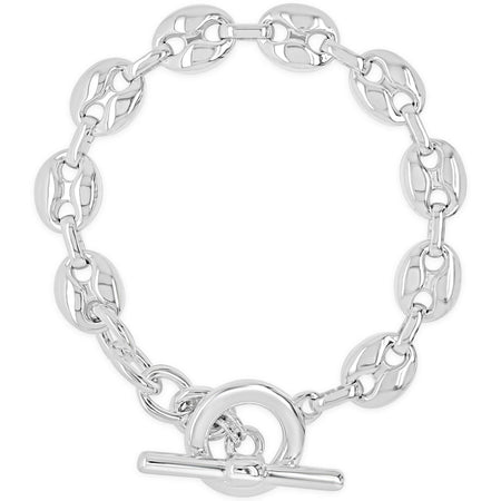 Absolute Silver T Bar Oval Disc Link Bracelet