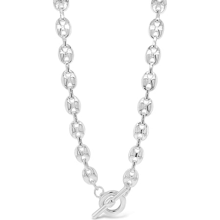 Absolute Silver T Bar Oval Disc Link Necklace