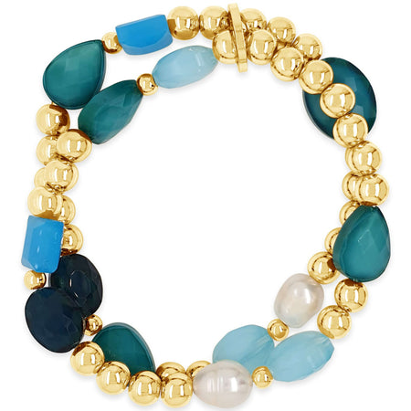 Absolute Turquoise & Pearl Gold Bead Bracelet