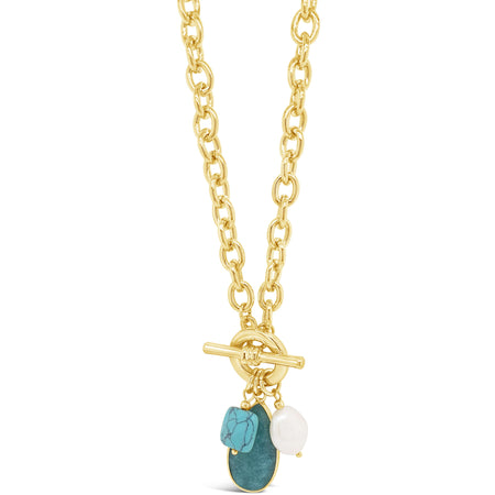 Absolute Turquoise & Pearl Gold T Bar Necklace