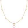 Gold necklace with a pearl pendant on a white background