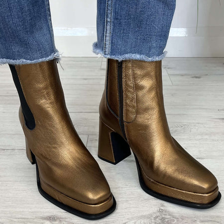 Alpe Gold Bronze Leather Platform Boots