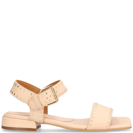Alpe Nude Leather Square Toe Studded Sandals