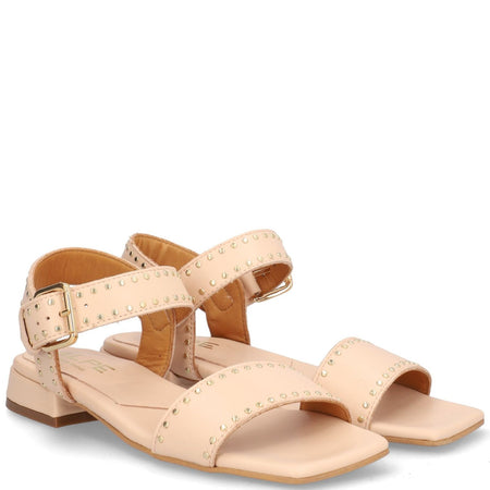 Alpe Nude Leather Square Toe Studded Sandals