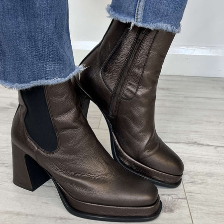 Alpe Pewter/Bronze Leather Platform Boots