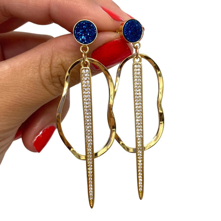 Angela D'Arcy Druzy Spike Earrings  - Gold/Blue