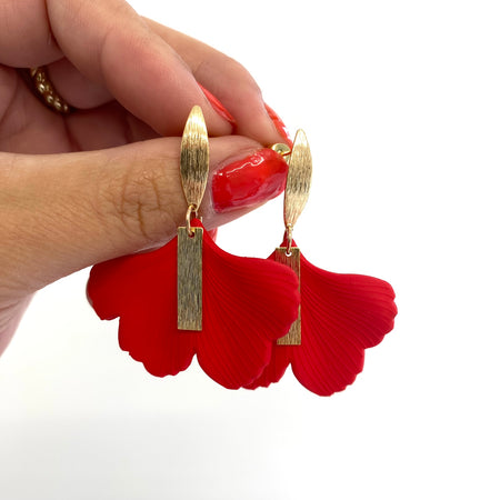 Angela D'Arcy Gold Red Gingko Leaf Earrings