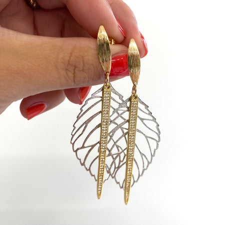 Angela D'Arcy Two Tone Leaf Spike Earrings