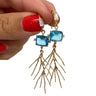Angela D'Arcy Gold Blue Faceted Leaf Drop Earrings