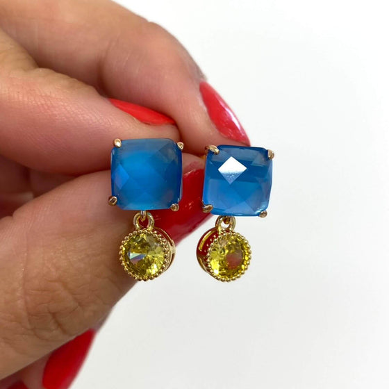 Angela D'Arcy Gold Blue Faceted Small Drop Earrings