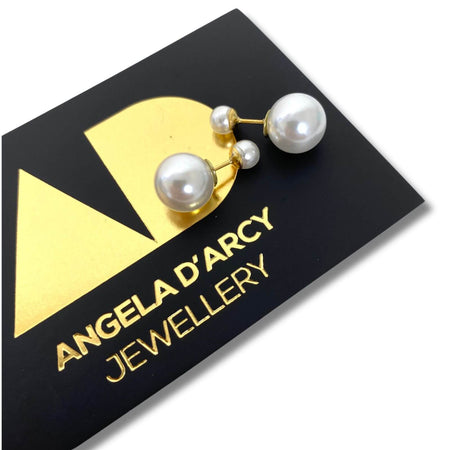 Angela D'Arcy Gold Double Baby Pearl Stud Earrings