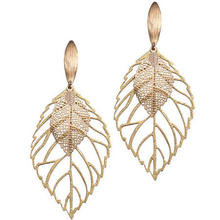 Angela D'Arcy Gold Double Leaf Earrings