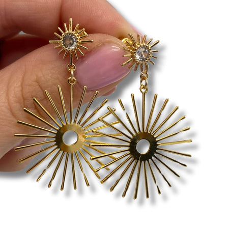 Angela D'Arcy Gold Double Sunbeam Earrings