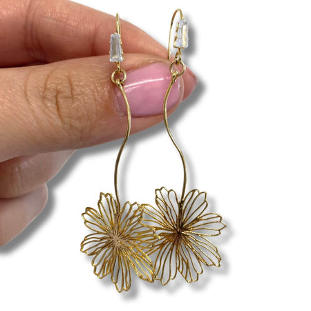 Angela D'Arcy Gold Flower Power Long Drop Earrings