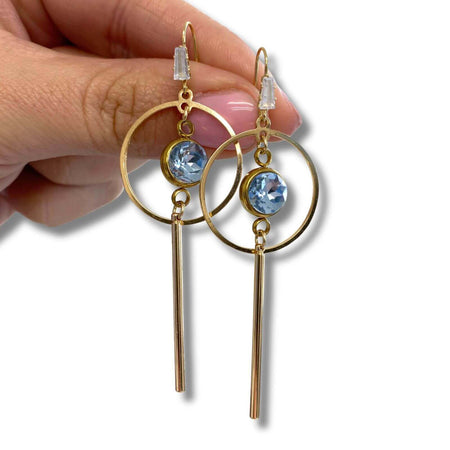 Angela D'Arcy Gold Hoop & Aquamarine Drop Earrings