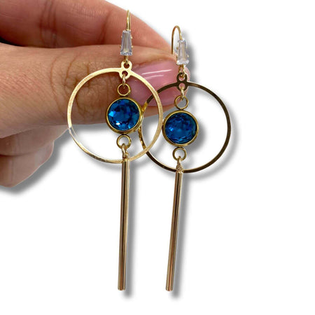 Angela D'Arcy Gold Hoop & Blue Drop Earrings