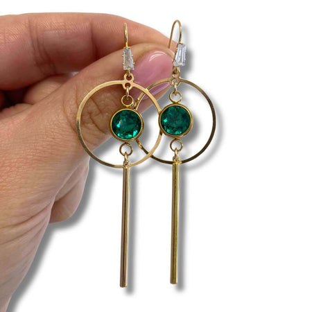 Angela D'Arcy Gold Hoop & Green Drop Earrings