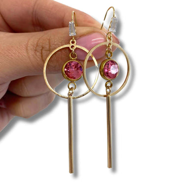 angela-darcy-gold-hoop-pink-drop-earrings