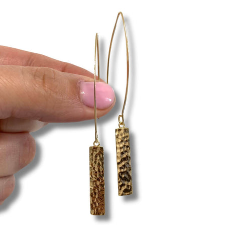 Angela D'Arcy Gold Longhook Bar Earrings