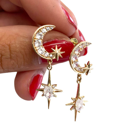 Angela D'Arcy Gold Northern Moon & Opal Star Earrings