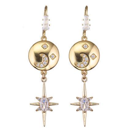 Angela D'Arcy Gold Solar Star Drop Earrings