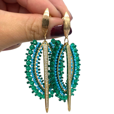 Angela D'Arcy Gold Spike & Green Statement Earrings