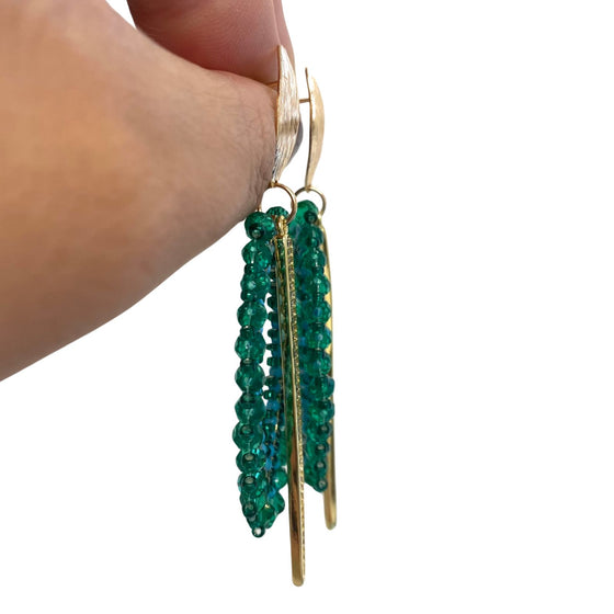 Angela D'Arcy Gold Spike & Green Statement Earrings