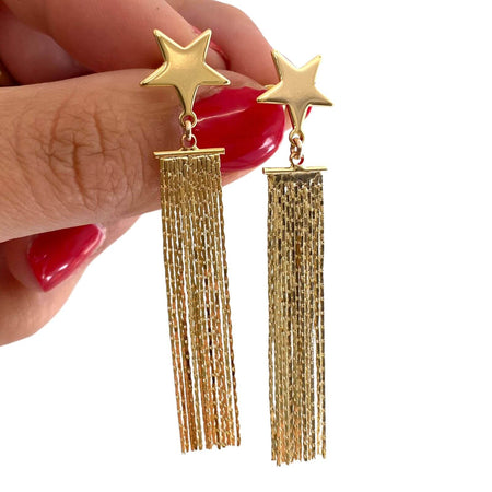 Angela D'Arcy Gold Star Tassel Drop Earrings