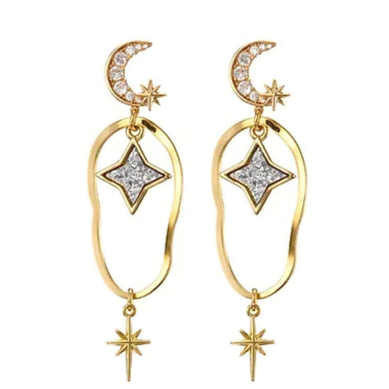 Angela D'Arcy Wavy Hoop Drop Earrings - Silver Star