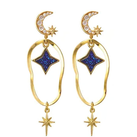 Angela D'Arcy Wavy Hoop Drop Earrings - Blue Star