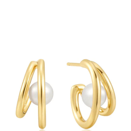 Ania Haie Chic Creator Gold Duo Freshwater Pearl Stud Hoops