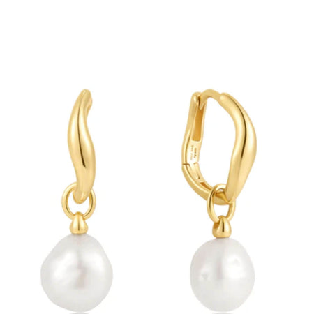 Ania Haie Chic Creator Gold Freshwater Pearl Drop Hoops